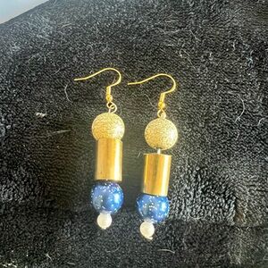 Gold and blue bullet earrings